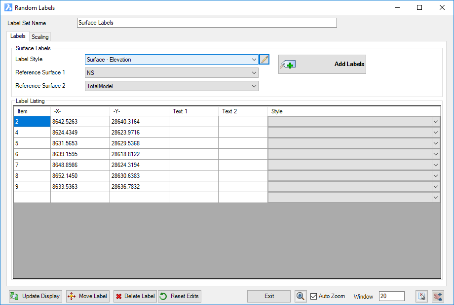 Surface Elevations and 1 Point Slope Labels
